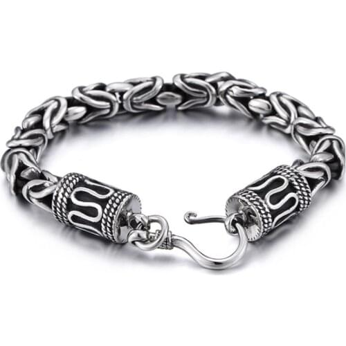 Mens Trend Simple Fashion Retro Pattern Stainless Steel Chain Bracelet Boys Birthday Gift Christmas Gift