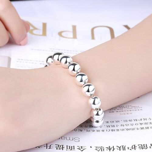 Hot fashion Classic 14MM Big beads 925 sterling silver Bracelet for woman man Wedding party Christmas Gifts noble fine Jewelry