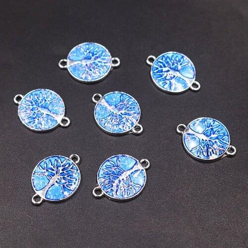 8pcs Blue Handmade Enamel Glamour Tree of Life Connector DIY Charm Retro Bracelet Anklet Jewelry Crafts Making 19*14mm P762