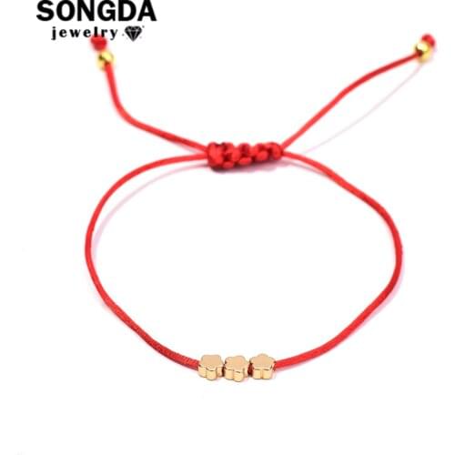 SONGDA Lovely Mini Flower Red Thread String Bracelets for Women Kids Girls Boys Real 24K Gold Beads Braid Lucky Charm Bracelet