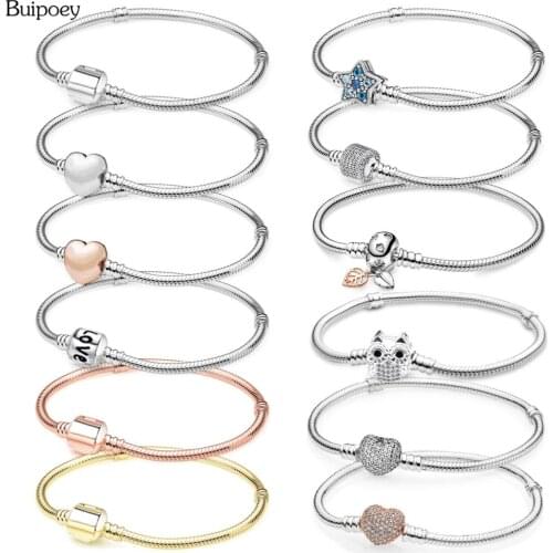 Buipoey Simple Basic Chain Golded Silver Color Plated Rose Gold Snake Chain Fit Original Brands Bracelet Bangle For Women Men