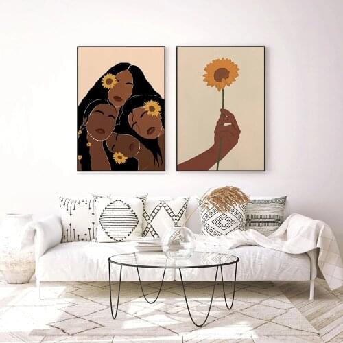 Black Sister Sunflower Simple Colors Abstract Canvas Painting Home Art Posters Bedroom Corridor Stickers Nordic Decoration