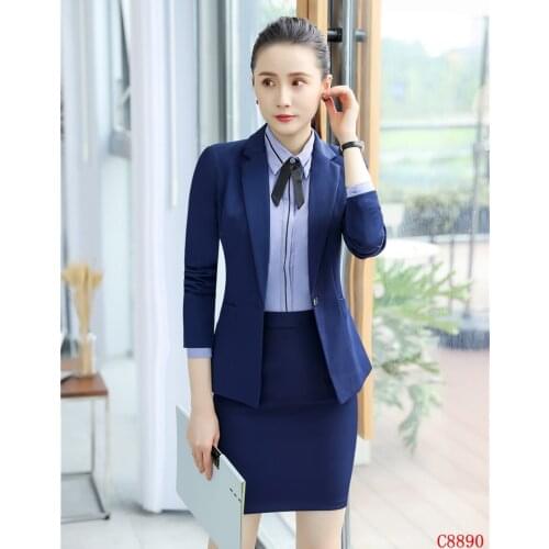 Formal Ladies Business Suits for Women Skirt Suits Blue Blazer and Jacket Sets Office Uniforms Styles