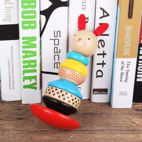 Wooden Cute Rabbit Tumbler Training Hand Eye Coordination Focus Wooden Blocks Stack High Educational Toys