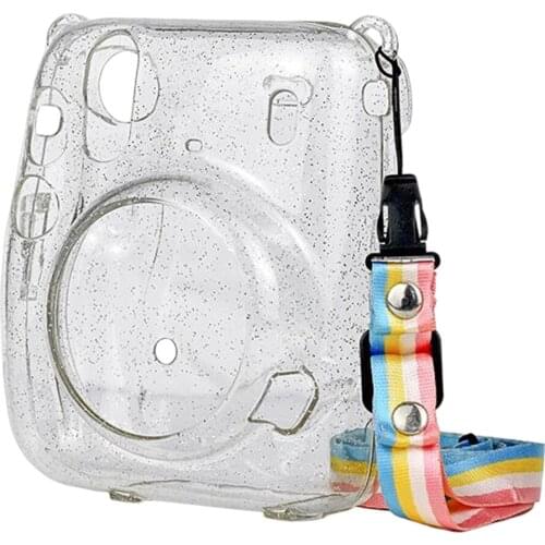 For Mini 11 Crystal Case - Crystal Camera Case with Adjustable Rainbow Shoulder Strap for Mini11 Instant Camera, Clear