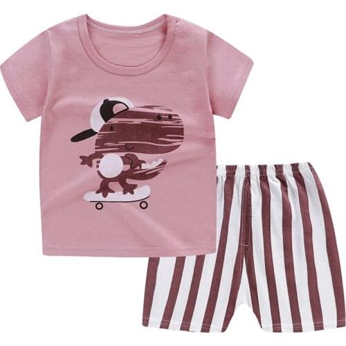 H951 Toddler Baby Kids Boys Clothes T-shirt Tops Solid Short Casual Set Kids Outfits For Children Outfit Suit 3-10 Years Boys