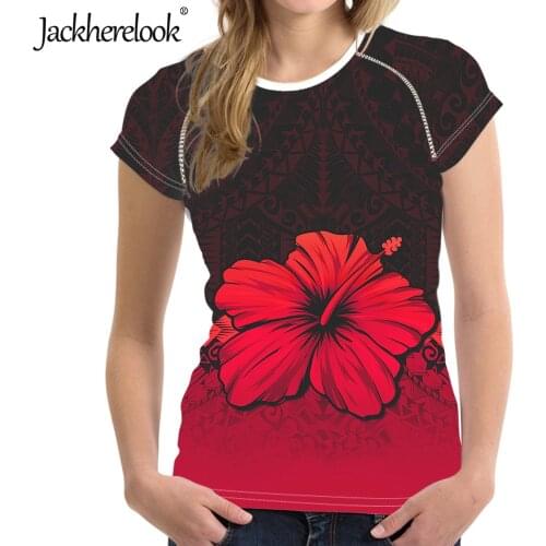 Jackherelook Polynesian Hawaiian Hibiscus Print Casual Loose T Shirts for Teen Girls Short Sleeve Top Tee Female Floral Tshirt