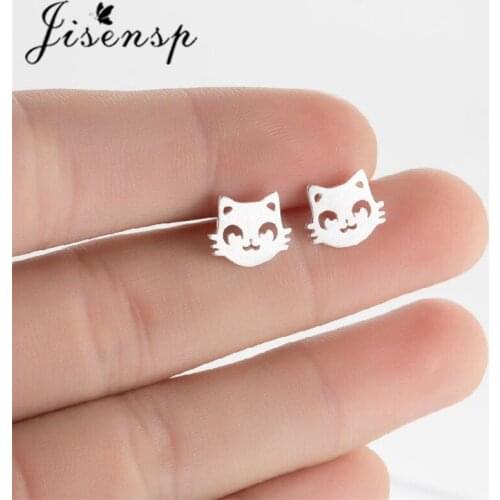 Jisensp Lovely Cat 925 Sterling Silver Earrings Simple Creative Kitty Earrings for Women Kids Birthday Party Gift Bijoux Femme