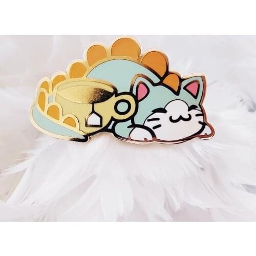 Kawaii Likes Drink Tea Cat Hard Enamel Pin Fashion Unique Pastel Animals Cats Brooch Jewelry Tea Lovers Character Introvert Gift