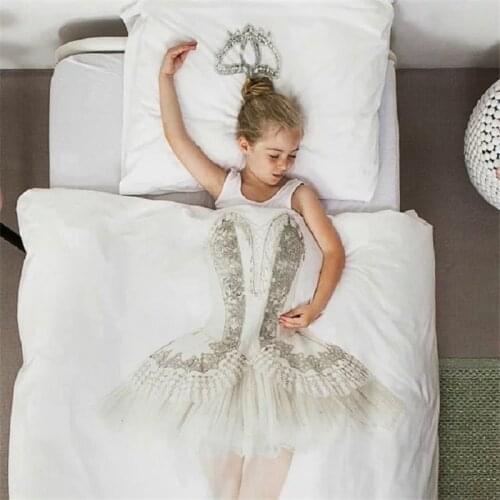 4/3ps 3D Printing Bedding Set Ballerina girl&dog Duvet Cover sheet Pillow Covers Modern Bedclothes Flower skirt Kids Child gift