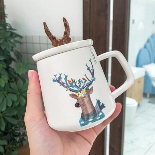 Creative Ceramic Water Cup With Lid 450lml Office Coffee Cup Home Milk Cup Christmas Gift Cup