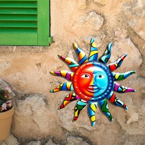 12.8 Inch Metal Sun Wall Art Decor Hanging For Home Garden Eye-catching Color Bright And Cheerful Style Vivid Handmade Painting