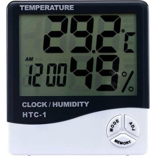 Indoor Room LCD Electronic Temperature Humidity Meter Digital Thermometer Hygrometer Weather Station Alarm Clock HTC-1