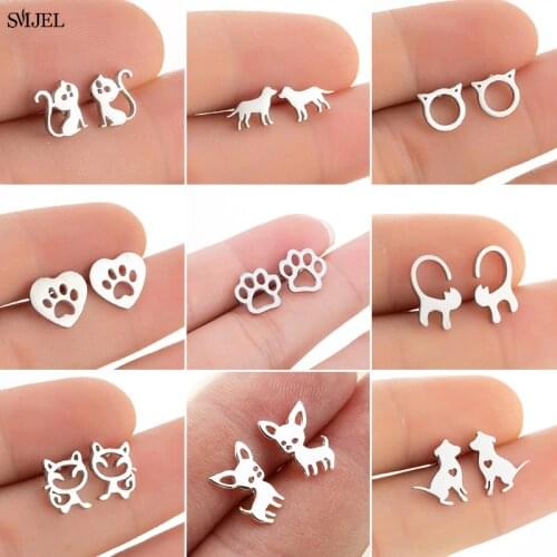 Minimalist Jewelry Cat Dog Paw Earrings for Women Children Trendy Cute Little Pig Chihuahua Black Small Animal Stud Earring Gift