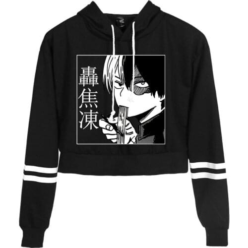 My Hero Academia Fashion Cropped Hoodies Women Hooded Pullover Crop Top Todoroki Shoto Anime Casual Streetwear Clothes