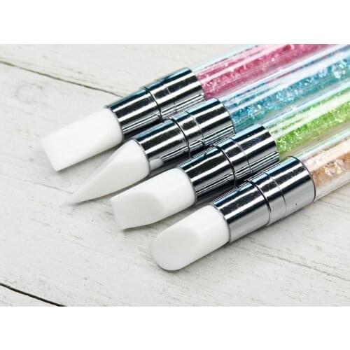 Silicon tools for nail art Silicon brushes set of 5Pcs with acrylic rhinestone holder. Use with foils of molding flowers