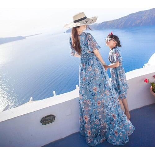 Mom daughter Matching Outfit Mother Daughter dresses 2020 New Fashion floral beach long dress for family matching clothes shirts