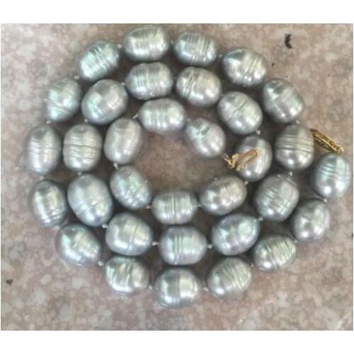 Beautiful NEW baroque 11-12mm Australian south seas silver gray pearl necklace 18inch