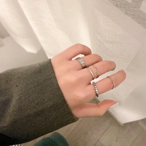 Punk Metal Geometric Round Ring Set Silver Color Open Rings for Women Fashion Finger Accessories Buckle Joint Tail Ring Jewelry