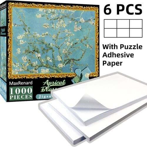 MaxRenard 50*70cm 1000 Pieces Jigsaw Puzzles With Adhesive Van Gogh Apricot Blossoms Paper Assembling Art Puzzles for Adults