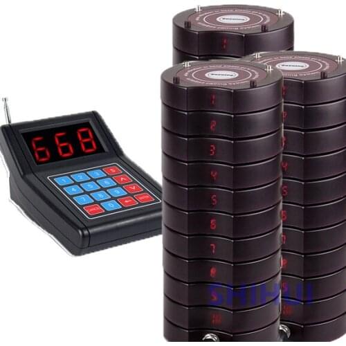 SHIHUI 30 Coaster Pagers 1 Keypad Caller New black pager Wireless Calling System Guest Queuing Paging for Restaurnat cafe shop