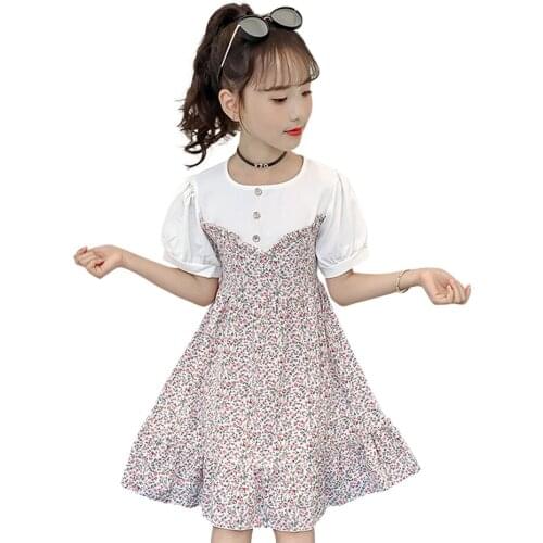 Summer Dresses For Girls Floral Girls Party Dress Kids Patchwork Dress For Children Casual Style Childrens Clothing