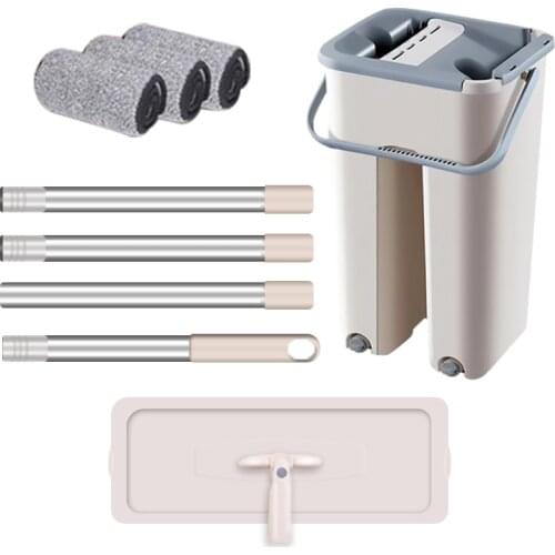 Professional Flat Mop Bucket Hand Free Wringing Floor Cleaning Mop Microfiber Mop Pads Wet or Dry Usage on Hardwood Laminate Til