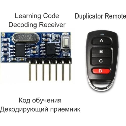 RF Remote Control Transmitter & 433Mhz Wireless Receiver Learning Code 1527 Decoding Module 4-Ch Output With Learning Button