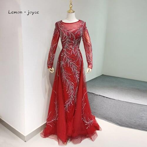 Luxury Beading Evening Dresses 2021 O-Neck Long Sleeves Mermaid Evening Gowns Formal Dress for Woman Plus Size