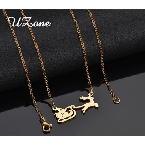 UZone Deer Santa Claus Christmas Necklace Stainless Steel Simple Necklace For Women Christmas Jewelry Everyday Gifts
