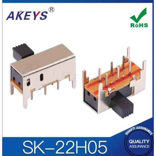 20PCS SK-22H05 2P2T Double pole double throw handle heights 6.0mm slide switch side insert 3 pin with 4 fixed pin