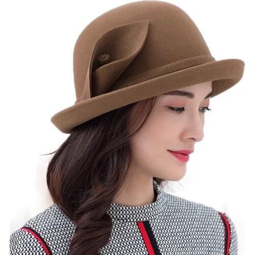 Fibonacci Hats For Women Fashion Fedoras Floral Flanging Brim Hat Vintage Elegant Banquet Wool Felt Fedora Hat Floppy Church Cap