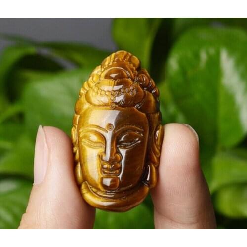 Bead Curtain Natural Tiger eye stone Pendant Gold Guanyin Head Pendants Transhipped Buddha Head