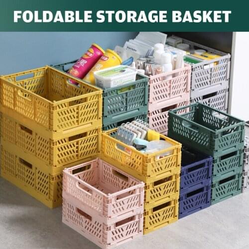 Folding Collapsible Storage Crate Box Stackable Home Kitchen Warehouse Baskets Desktop Cosmetic Sundries Fruit Toys Organizer