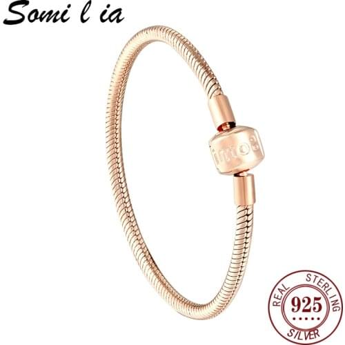 Somi l ia Authentic 100% 925 Sterling Silver Classic Snake Chain Bangle & Bracelet plated Rose Gold Bracelets 925 Silver Jewelry
