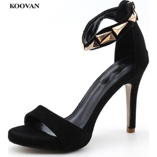 Koovan Womens Pump Summer Sandals 2018 New Metal Button Buckle Night Club Sexy Platform With High-heeled Sandals For Girls