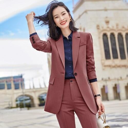 Office Ladies Formal Suit 2021 Autumn Women Fashion Single Button Slim Blazer+Suit Pants Two Piece Set Casual Solid Jacket Coat