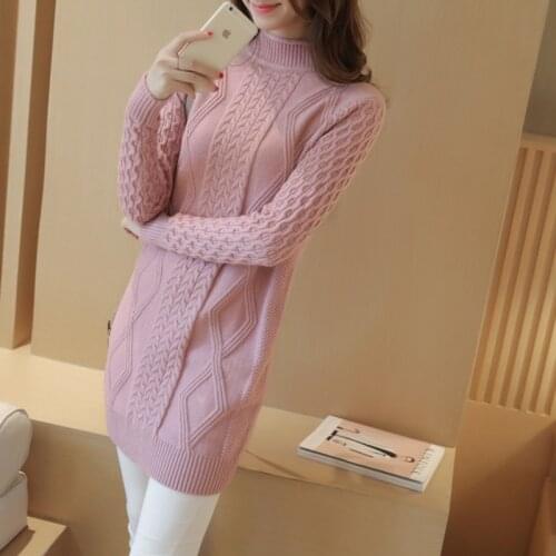2021 Fashion Korean Version New Arrivals Womens Long Sweater Autumn Sexy High Neck Thick Dress Stretch Tight Simple Knitted