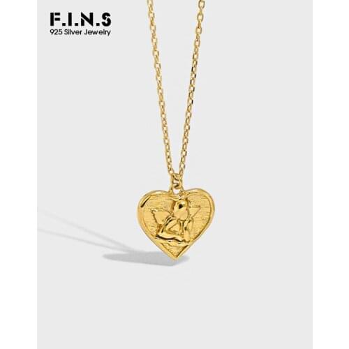 F.I.N.S Korean Fashion Woman Angel S925 Sterling Silver Heart Pendant Necklace Clavicle Chain Silver Necklace 925 Jewelry