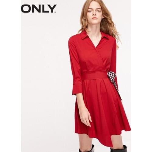 ONLY Womens V-neckline 3/4 Sleeves Cinched Waist Dress | 119107505