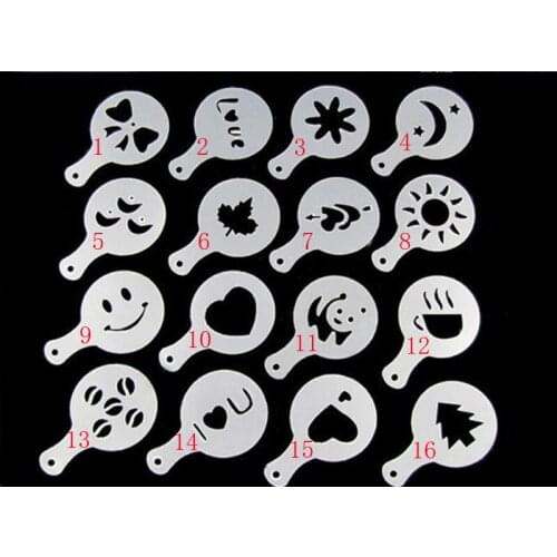 16 Fancy coffee drawing mold coffee printing model sprinkle powder mats sprinkle coffee utensils 16 patterns