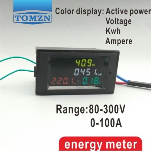 4IN1 HD color screen LED display panel meter with Voltmeter ammeter energy meter active power 80-300V 100A