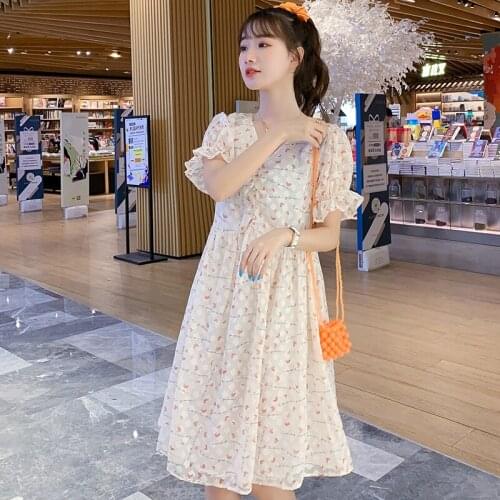 50127# Maternity Dress Summer Chiffon Short Sleeves Loose Midi Dress Plus Size Pregnancy Dress Pregnant Women Mom Dress