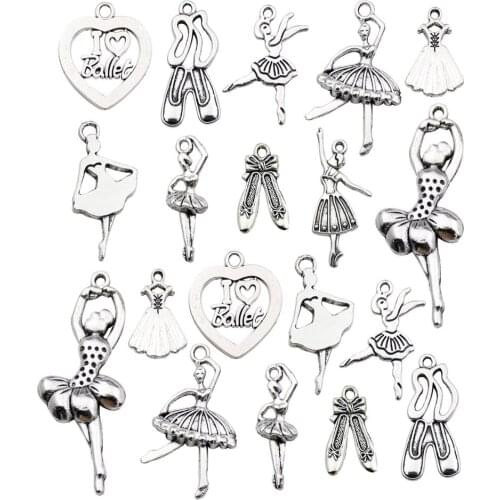 60pcs Antique Silver Ballerina Ballet Dancer Charms for DIY Necklace Bracelet Jewelry Making M290