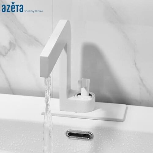 AZETA Free Shipping White Waterfall Basin Faucet Brass Single Hole Deck Mount Water Tap Bathroom Sink Faucet Mixer AT7866W