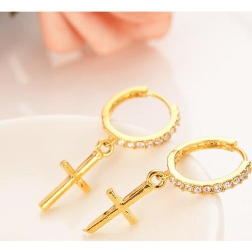Bangrui crystal cz cross Earring For Women Birthday Gift Trendy Gold Color Beautiful Engagement /Wedding Bands Promise Earring