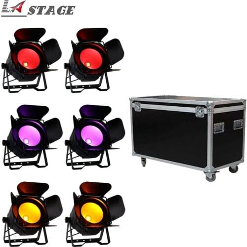 Free Shipping 6pcs/lot Flight Case High Quality RGBWAUV 200W COB LED Par 64 Can With Barn Door