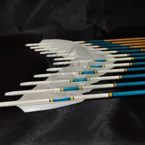 Wooden Archery Arrow Personalized Barelled Arrow For Recurve Longbow Bow Medieval Traditional Ottoman Hunting Shoot with White T
