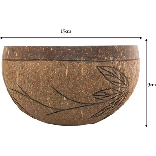Hot Coconut Wood Bowl Creative Print Natural Eco Friendly Fruit Salad Noodles Rice Ice Cream Wood Bowl Art Crafts Decoration