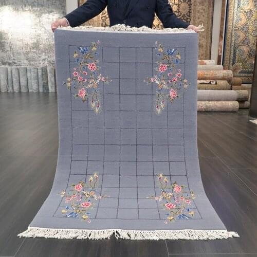 YILONG 3'x4.7' Exquisite hand knotted Chinese style gray color carpet soft wool rug (TJ2018028S)